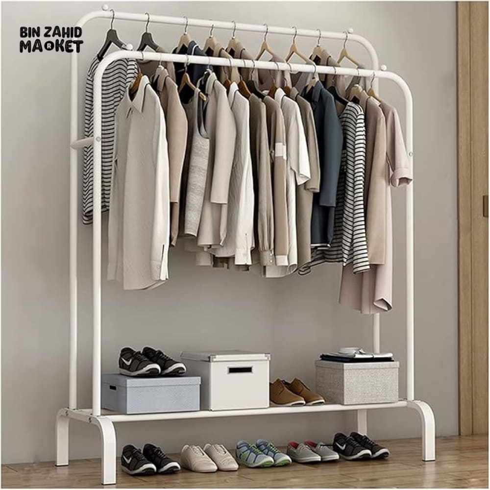DOUBLE POLE METAL CLOTH STAND White