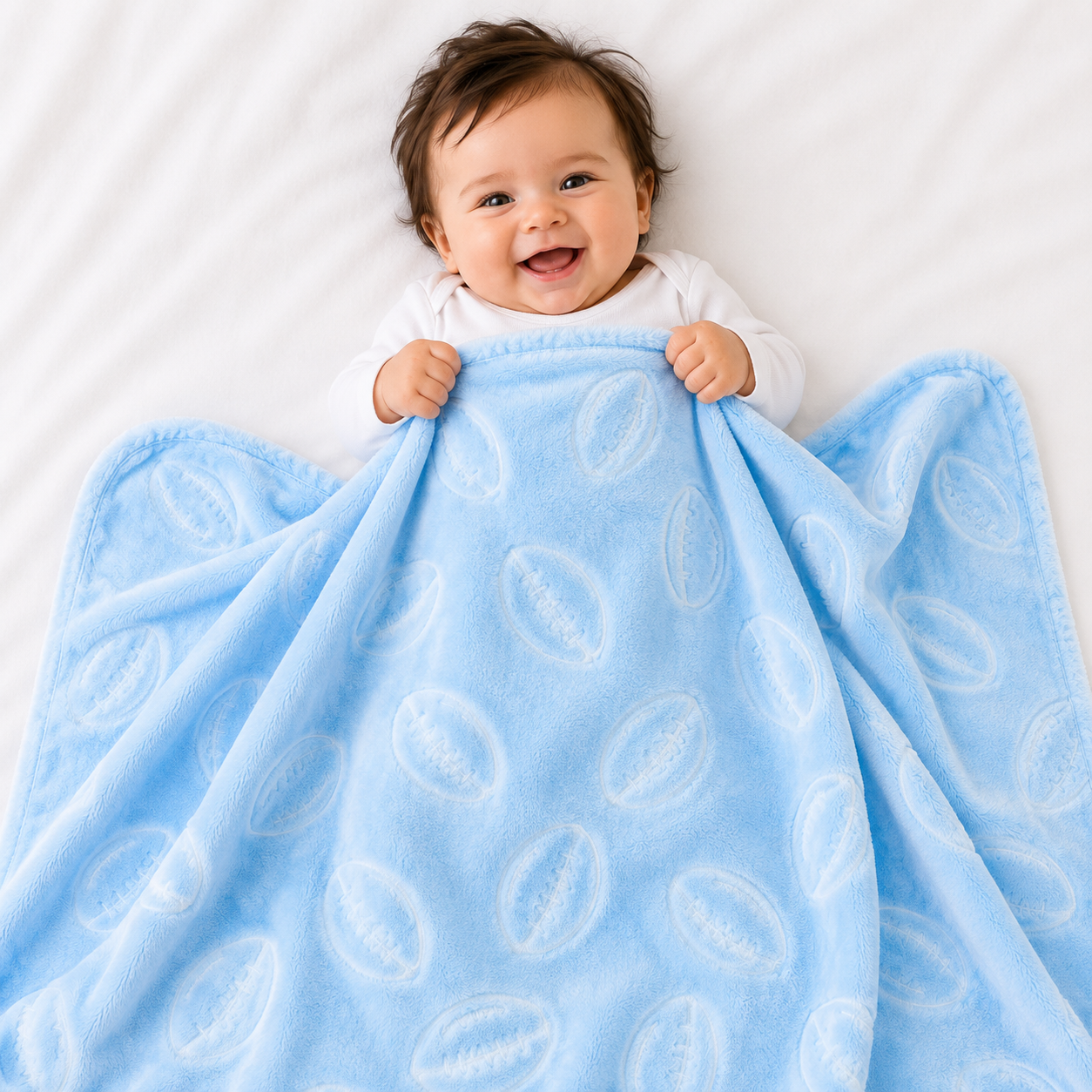 HAPPIMUMS BABY PLUSH SLEEPING BLANKET DOUBLE PLY BASEBALL 110 x 80 - BLUE