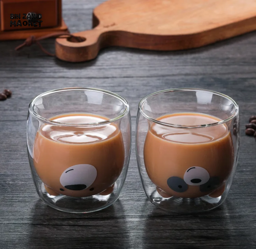 CREATIVE CUTE BEAR GLASS MUG – 250 ML PERFECT FOR MILK JUICE AND TEA