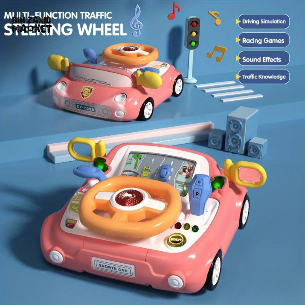 KIDS STEERING WHEEL TOY PRETEND PLAY SIMULATION DRIVING TOY SAFE & MULTIFUNCTIONAL