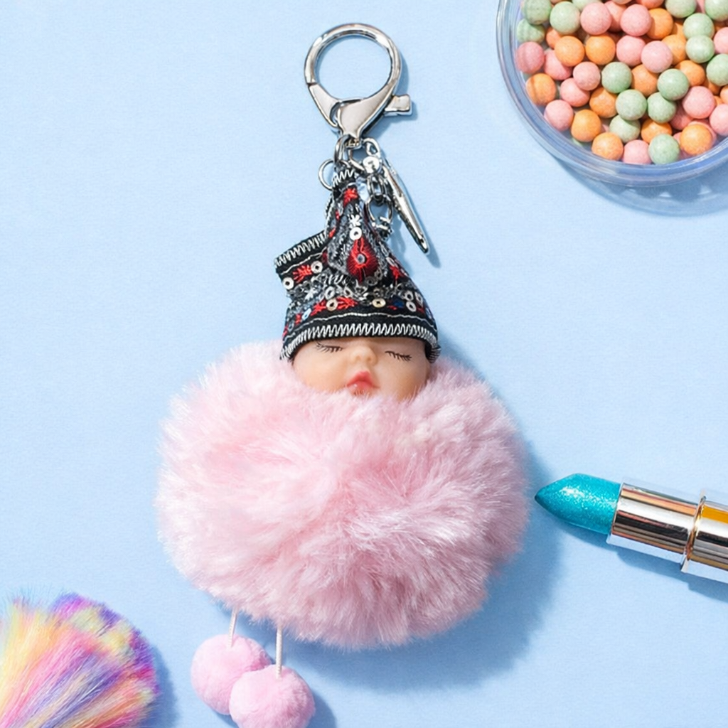 DOLL FACE POM-POM KEYCHAIN – CUTE BAG CHARM