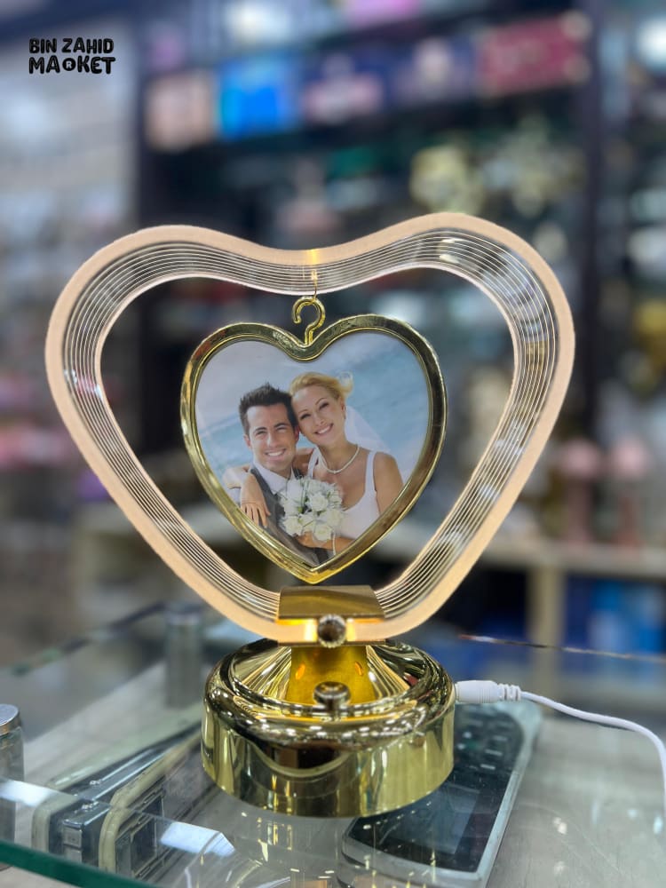 HEART-SHAPED ACRYLIC LED TABLE LAMP WITH PHOTO FRAME – USB RECHARGEABLE TRICOLORED AMBIENT NIGHT LIGHT FOR HOME DECOR