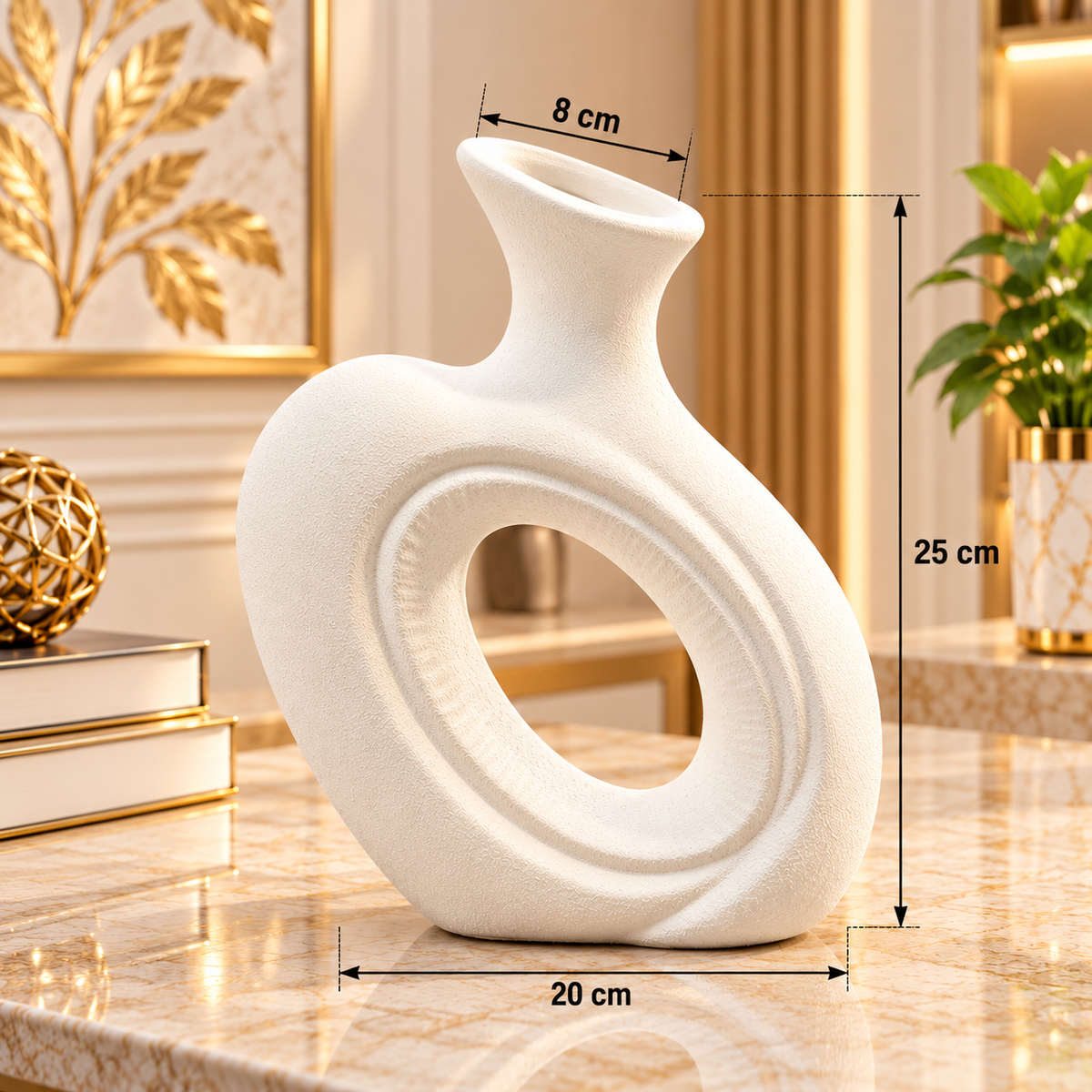 WHITE ABSTRACT OVAL LOOP DECORATIVE VASE - LARGE