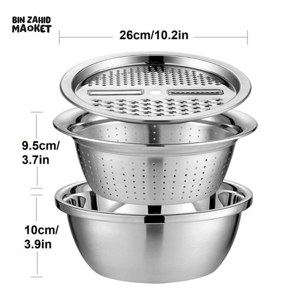 PREMIUM 3 PIECES STEEL COLANDER KITCHEN SLICER GRATER SET