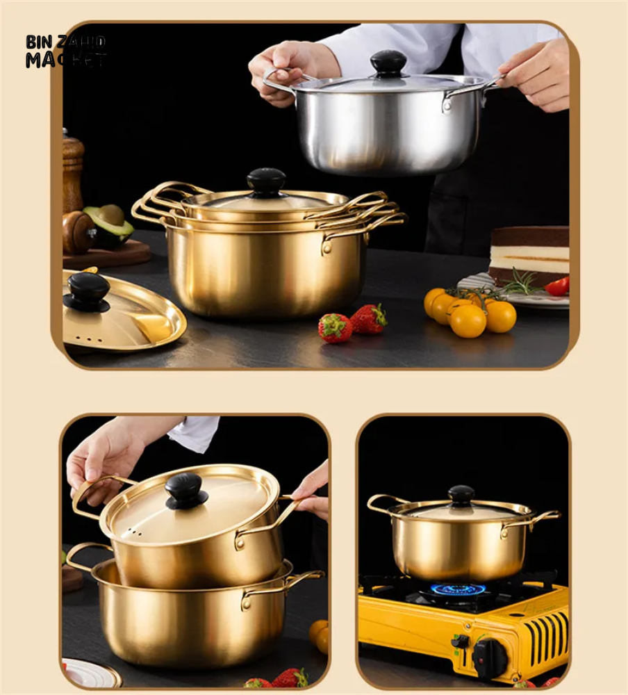 STAINLESS STEEL INSTANT NOODLE POT WITH LID NON-STICK SOUP SAUCEPAN COOKWARE