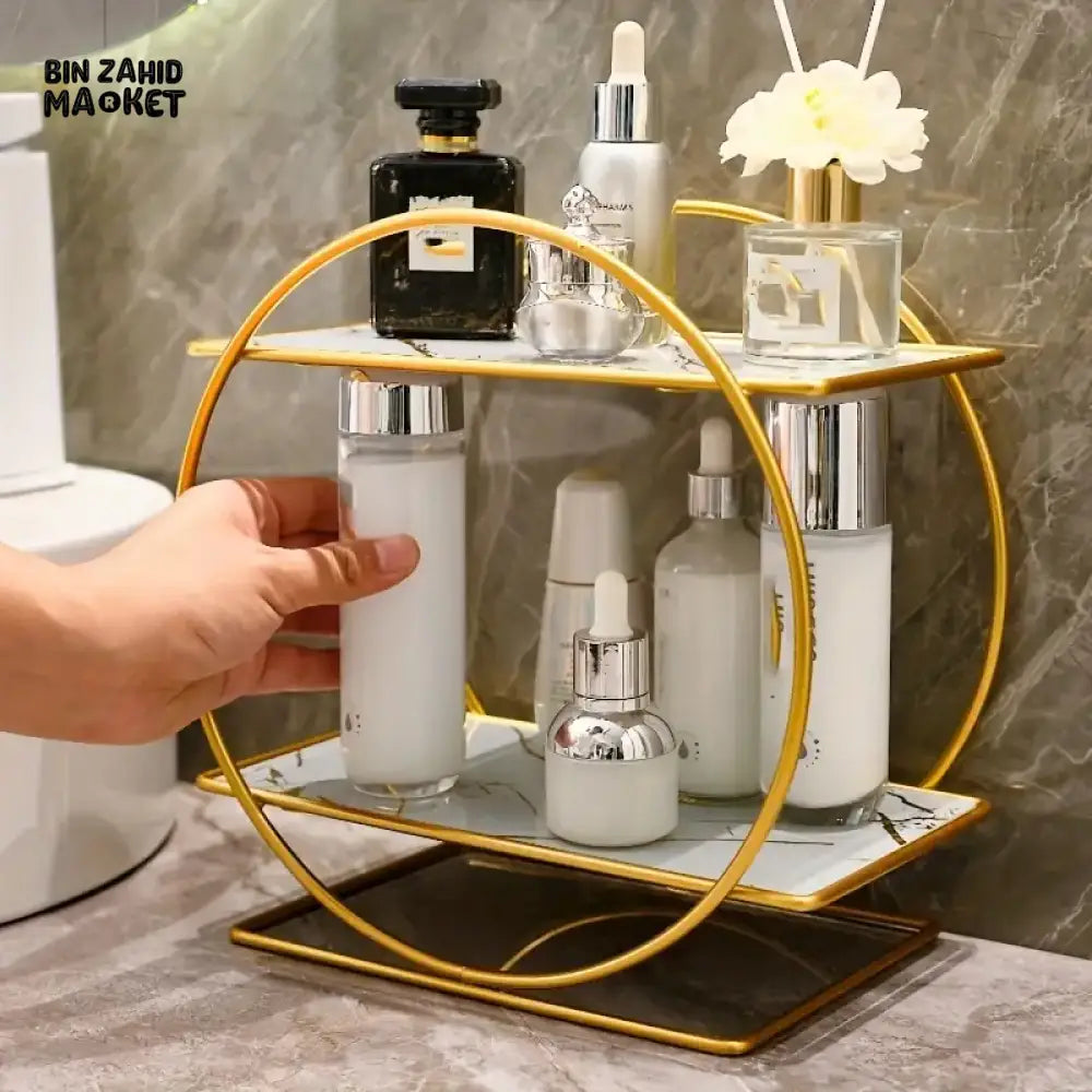 LIGHT LUXURY BATHROOM SHELF RACK COSMETICS ORGANIZER FOR DRESSING TABLE - CIRCLE SHAPE