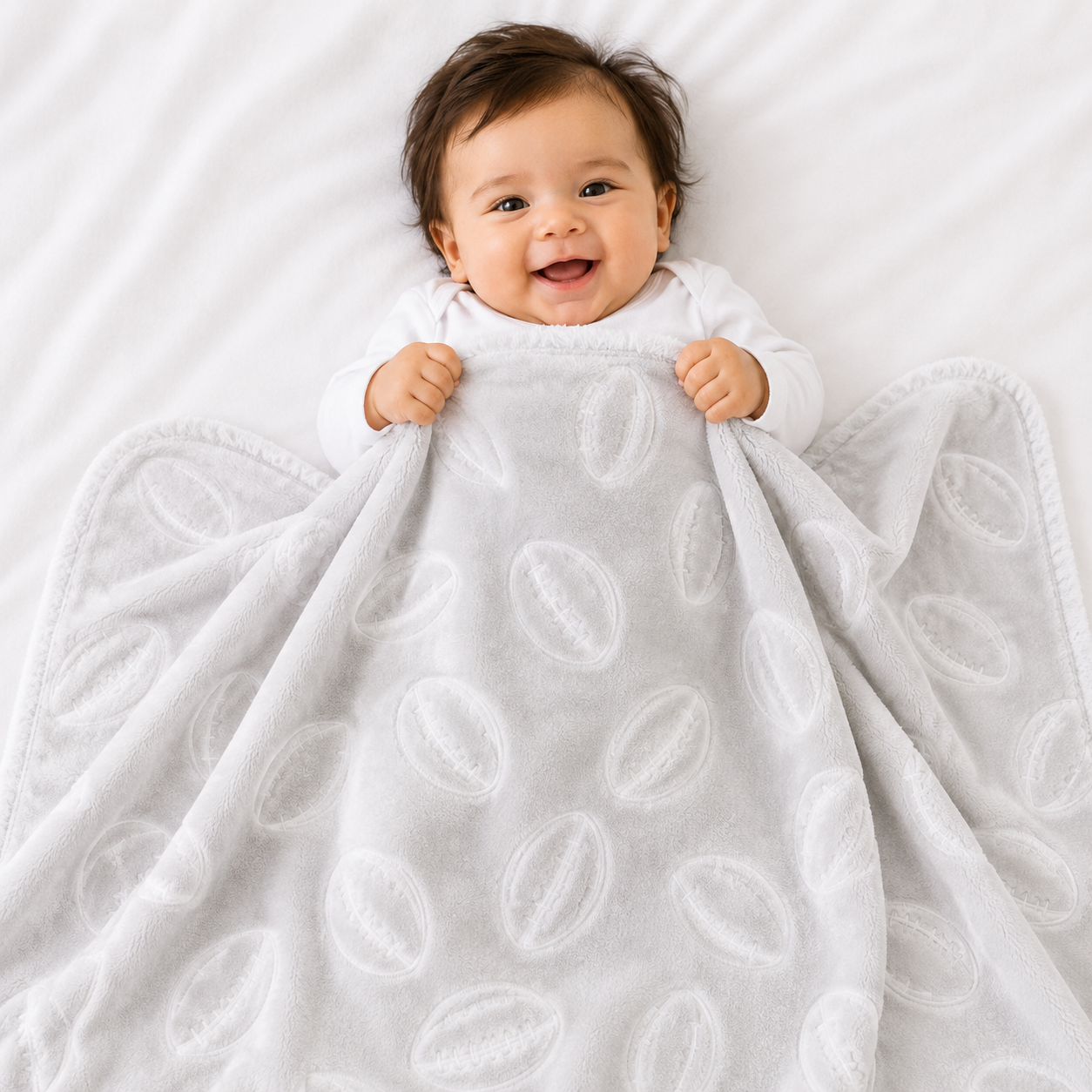 HAPPIMUMS BABY PLUSH SLEEPING BLANKET DOUBLE PLY BASEBALL 110 x 80 - GREY