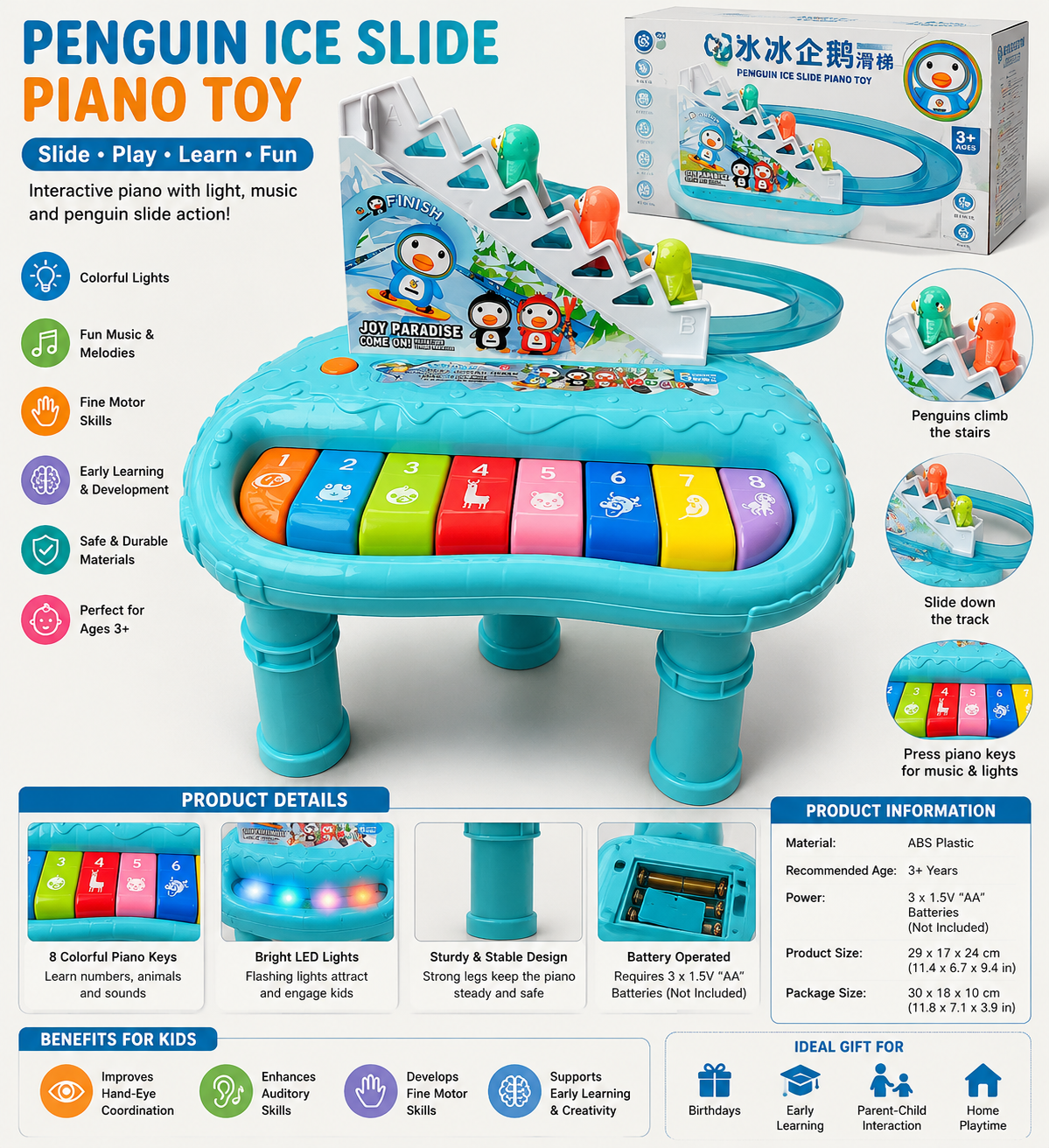 PENGUIN ICE SLIDE MUSICAL PIANO TOY