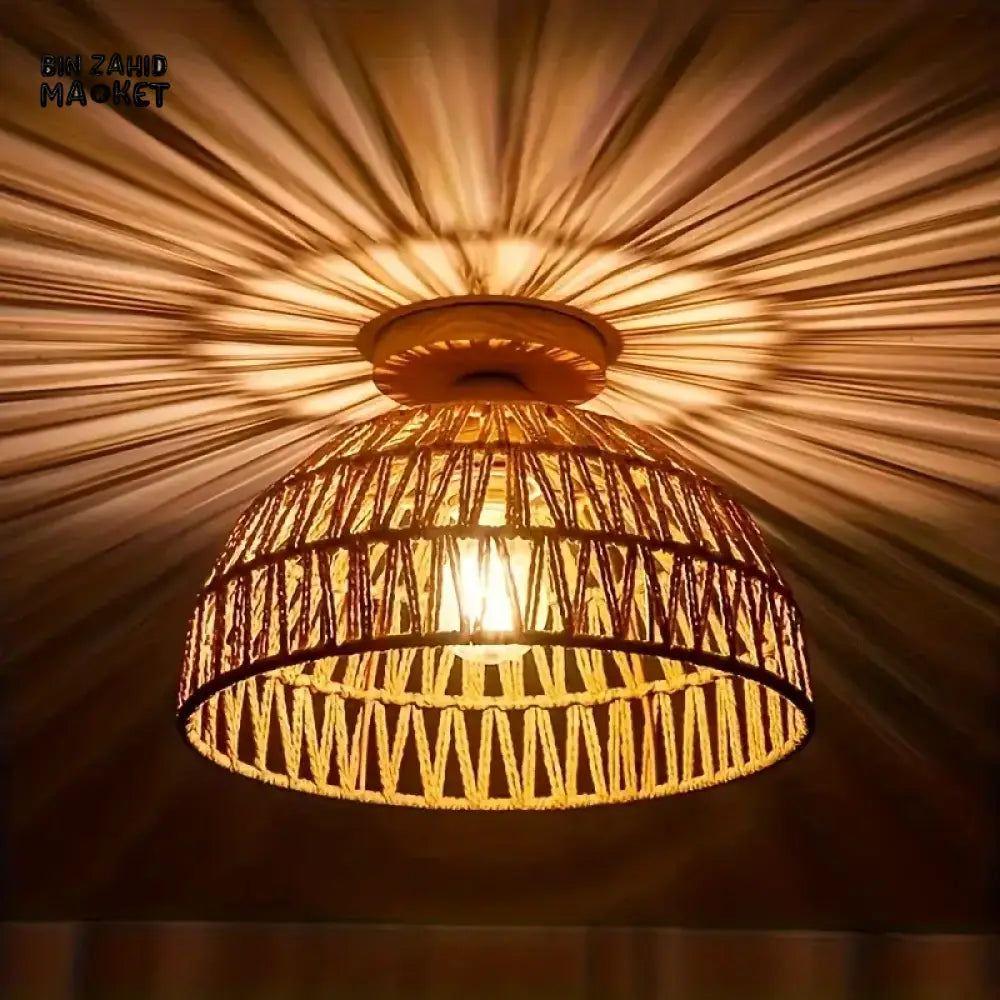 LUXURY WOVEN RATTAN CEILING LIGHT - HANDCRAFTED CHANDELIER FOR HOME & CAFE