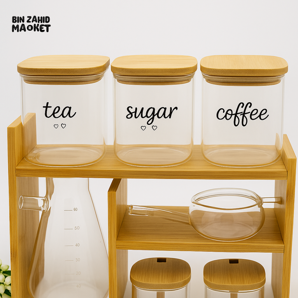 9-PIECE PREMIUM KITCHEN ORGANIZER SET WITH BAMBOO STAND - COMPLETE COUNTERTOP STORAGE SOLUTION