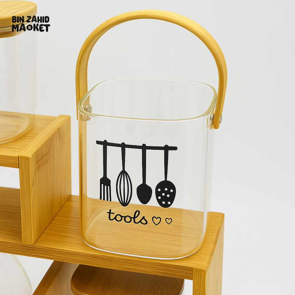 9-PIECE PREMIUM KITCHEN ORGANIZER SET WITH BAMBOO STAND - COMPLETE COUNTERTOP STORAGE SOLUTION