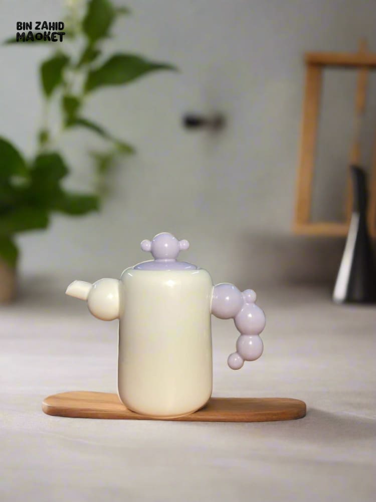 CREAM-STYLE CERAMIC TEA SET — ELEGANT TEAPOT AND CUPS WITH STYLISH RACK PERFECT FOR LIVING ROOM USE OR AS A HOUSEWARMING GIFT - PURPLE