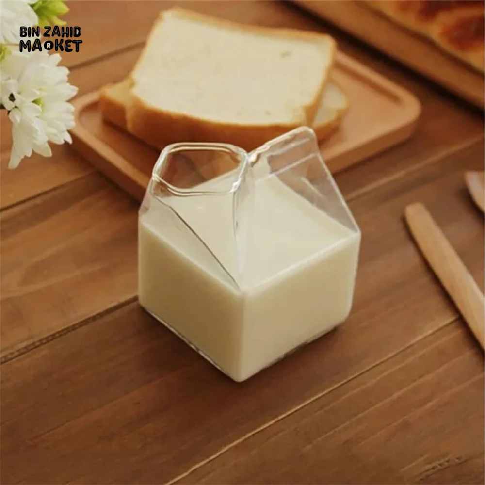 SQUARE GLASS MILK CUP – MICROWAVE-SAFE JAPANESE-STYLE KITCHEN TABLEWARE 300ML