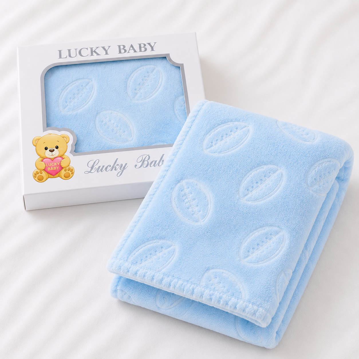 HAPPIMUMS BABY PLUSH SLEEPING BLANKET DOUBLE PLY BASEBALL 110 x 80 - BLUE