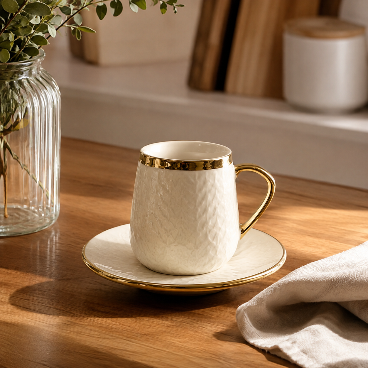 CUP N SAUCER STONE HEAVY SET - 6 PIECE