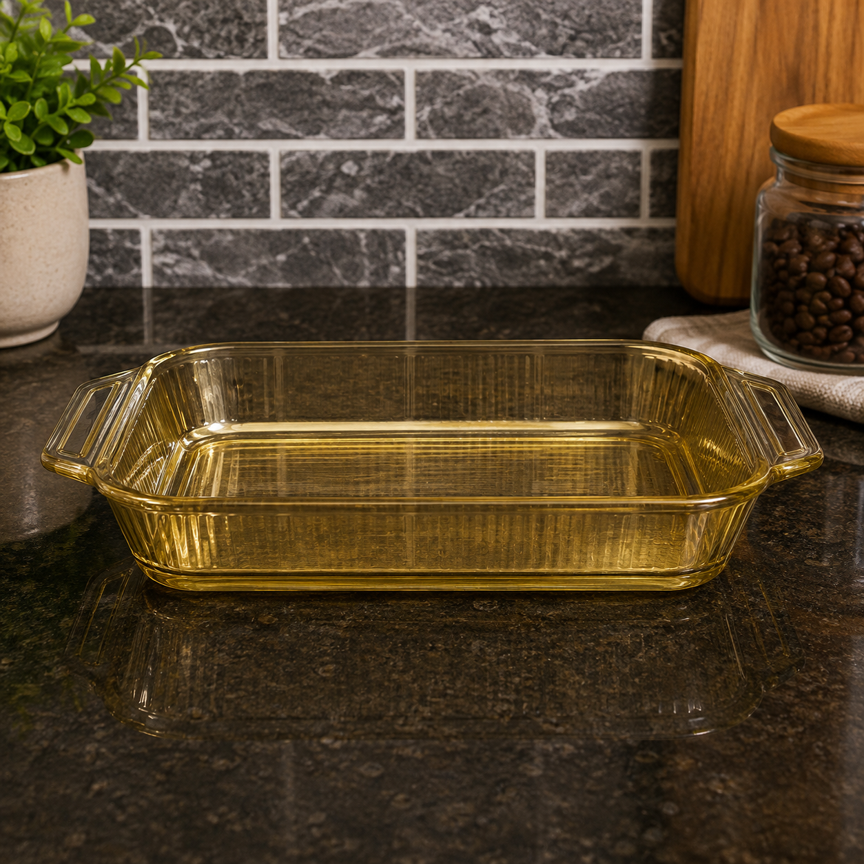 RECTANGULAR GLASS BAKING DISH WITH HANDLES