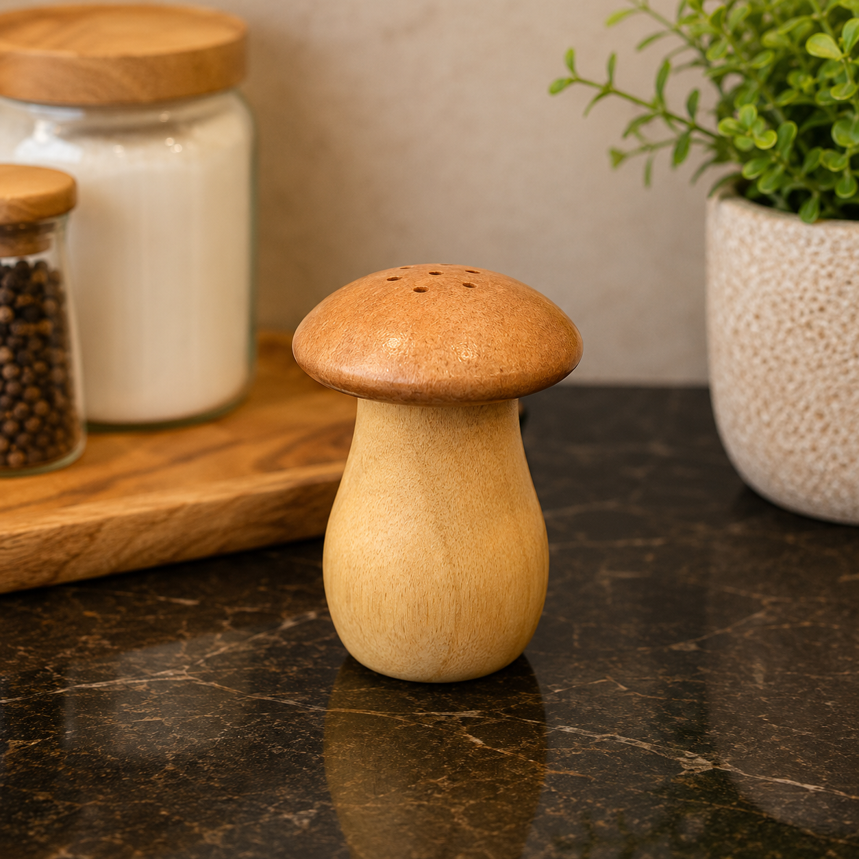 WOODEN MUSHROOM SALT & PEPPER SHAKER