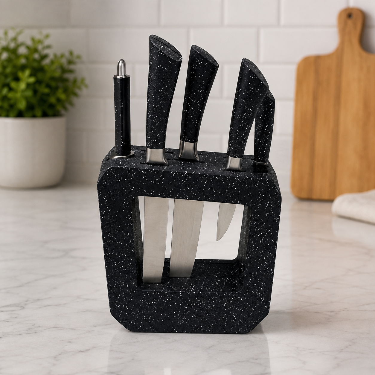 5-PIECE NON-STICK KITCHEN KNIFE SET WITH STORAGE BLOCK
