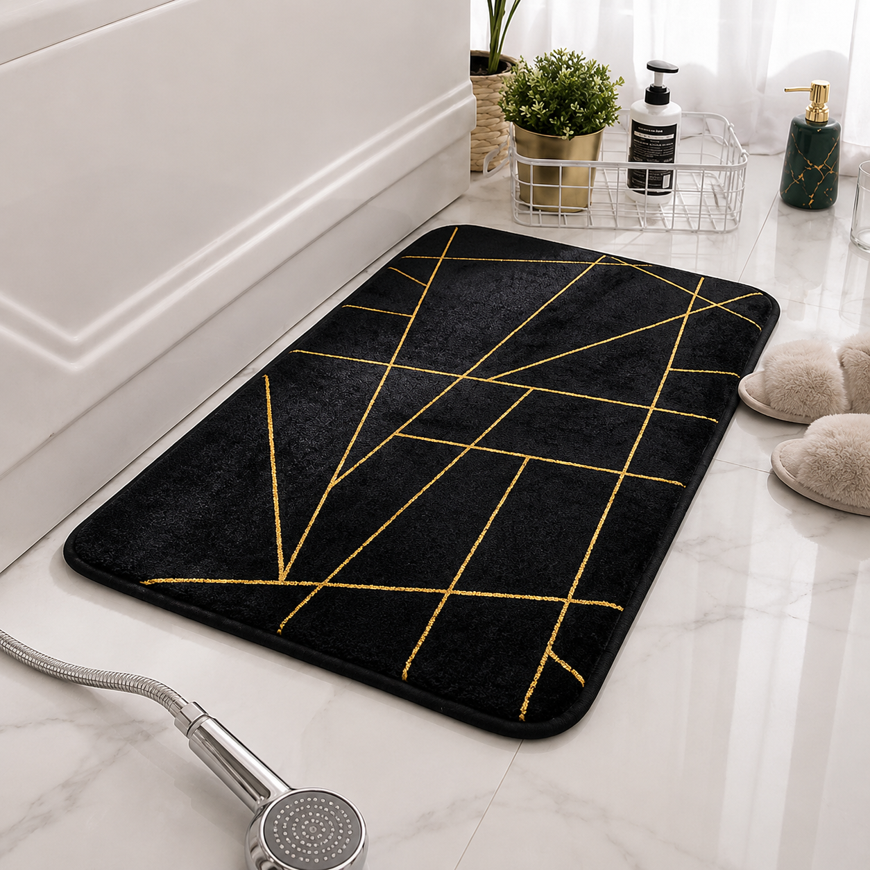 MATRUGS BLACK GOLD GEOMETRIC NON-SLIP BATH MAT - 24 LENGHT / 16 INCHES