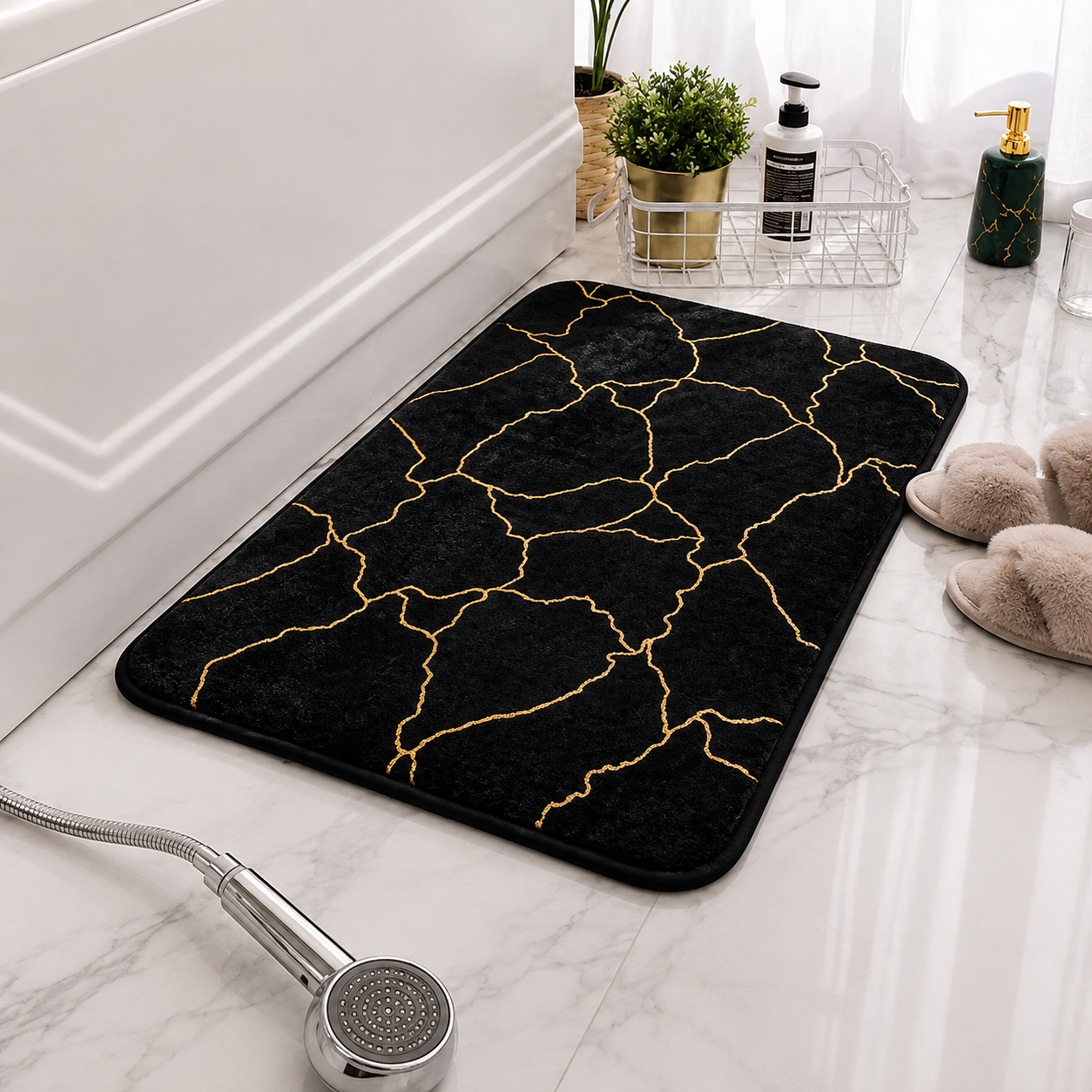 MATRUGS BLACK GOLD CRACK PATTERN NON-SLIP BATH MAT - 24 LENGHT / 16 INCHES