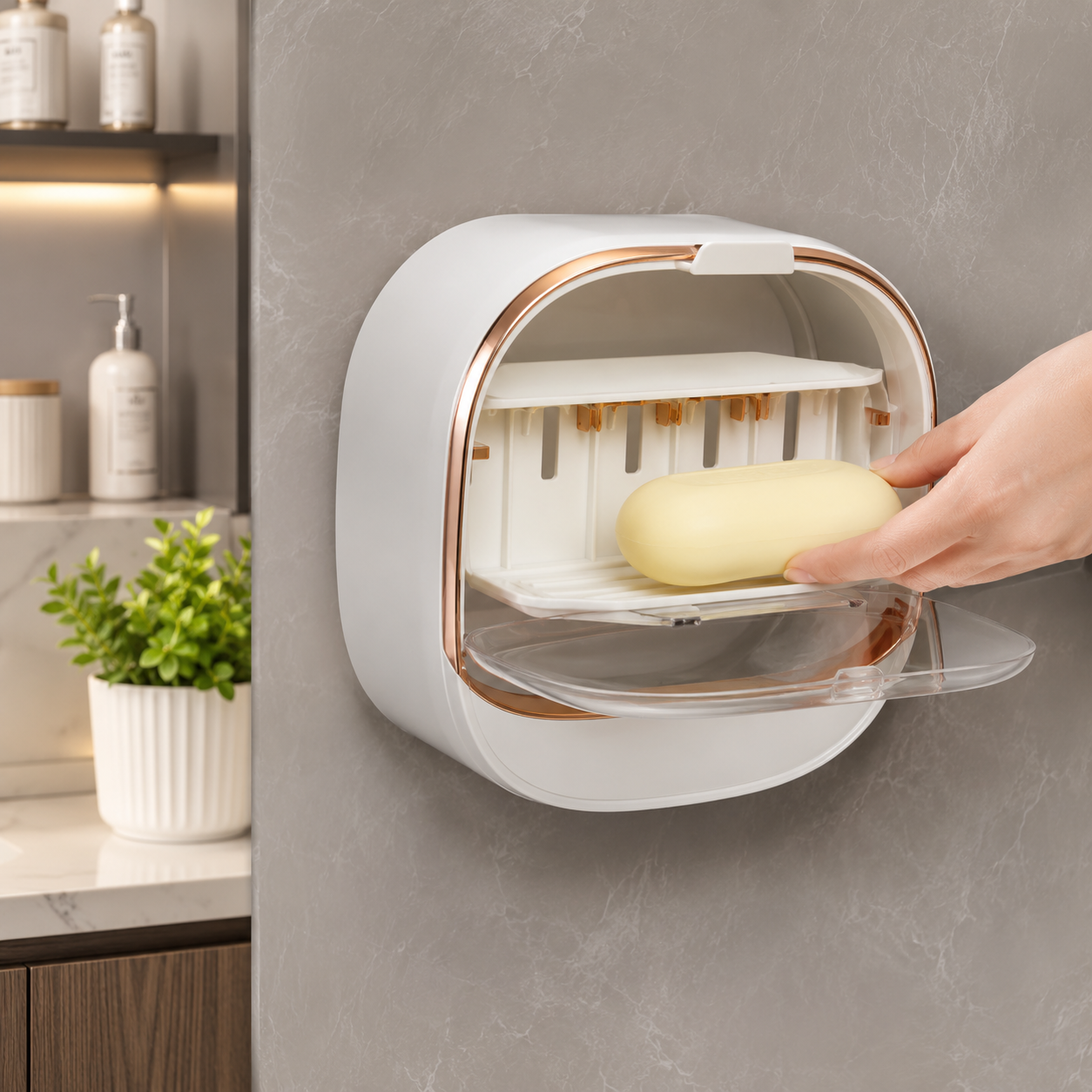 WALL MOUNTED SOAP HOLDER WITH DRAIN TRAY