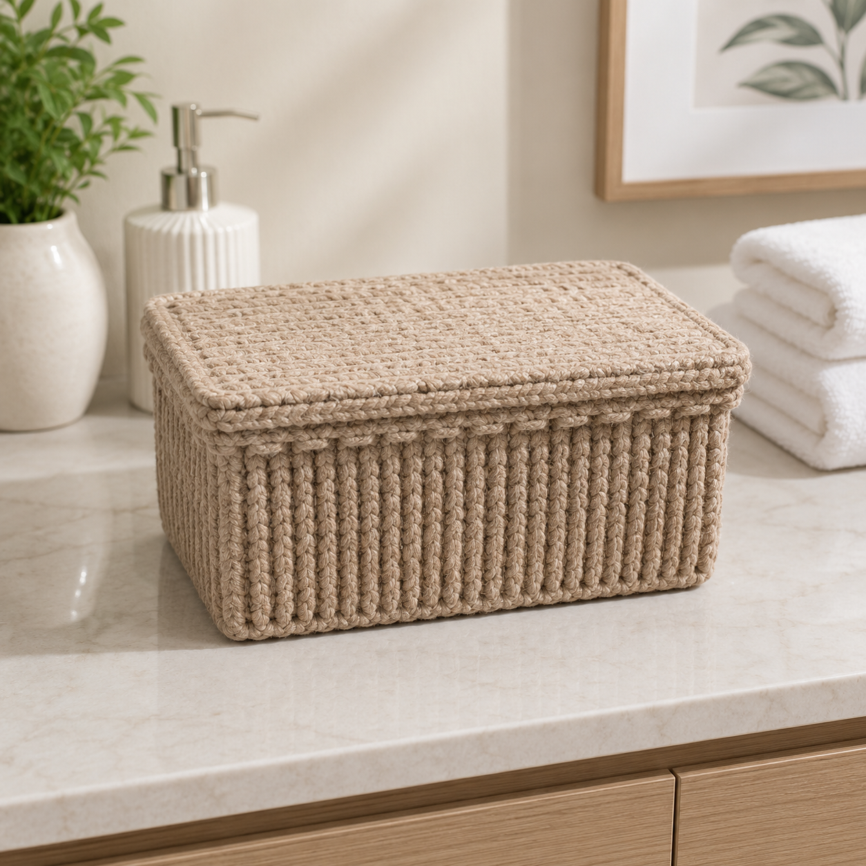 HANDWOVEN ROPE STORAGE BOX WITH LID