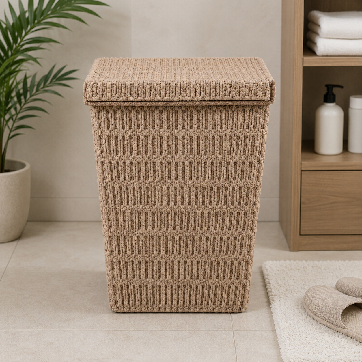 HANDWOVEN ROPE LAUNDRY BASKET WITH LID