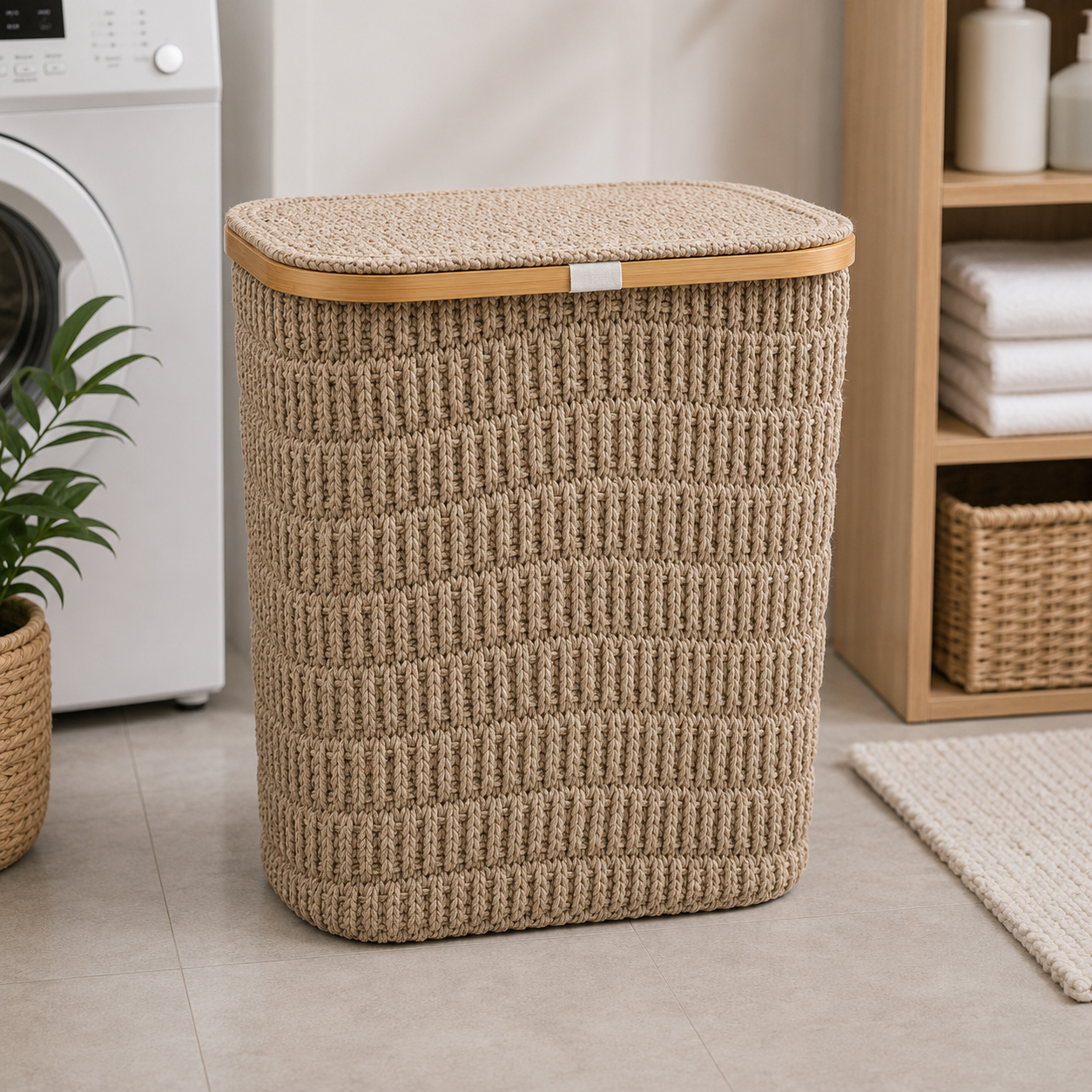 HANDWOVEN ROPE LAUNDRY BASKET WITH LID