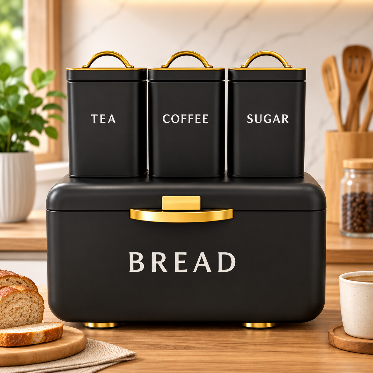 4-PIECE BLACK BREAD BOX SET