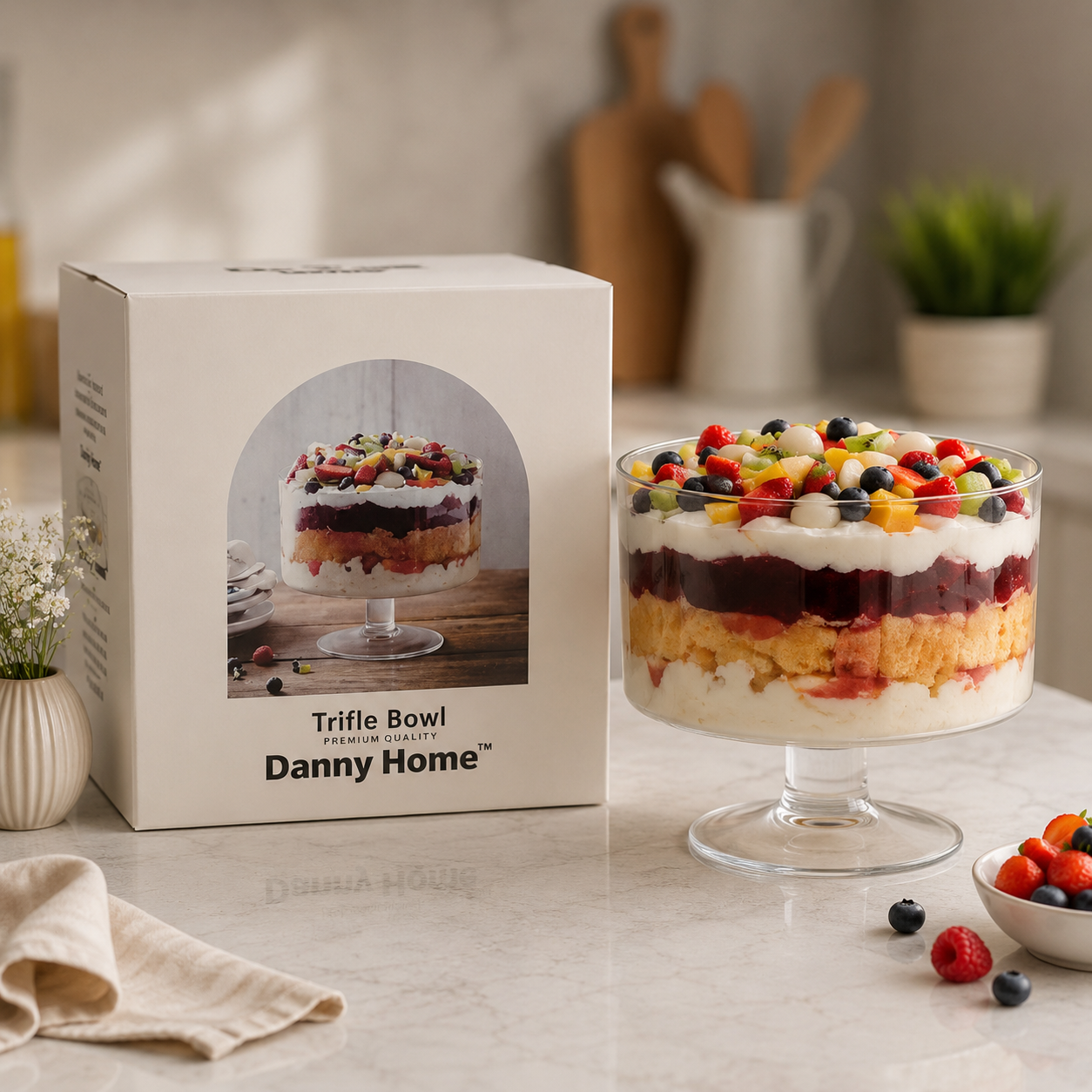 DANNY HOME GLASS TRIFLE BOWL WITH PEDESTAL - 3.5 L