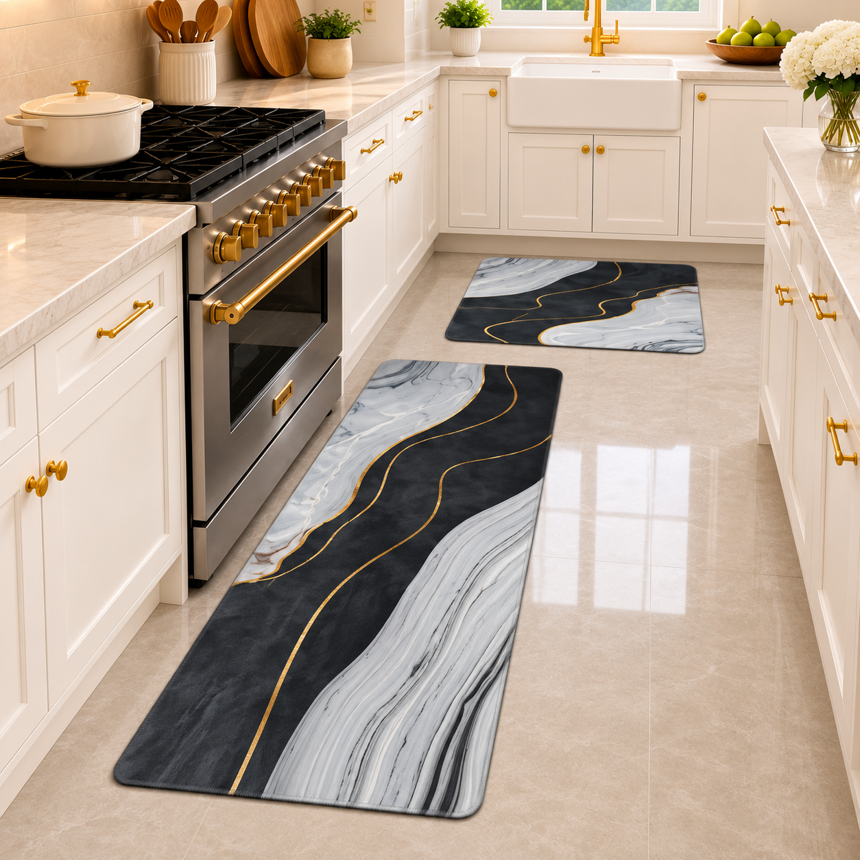 MARBLE DESIGN KITCHEN FLOOR MAT SET