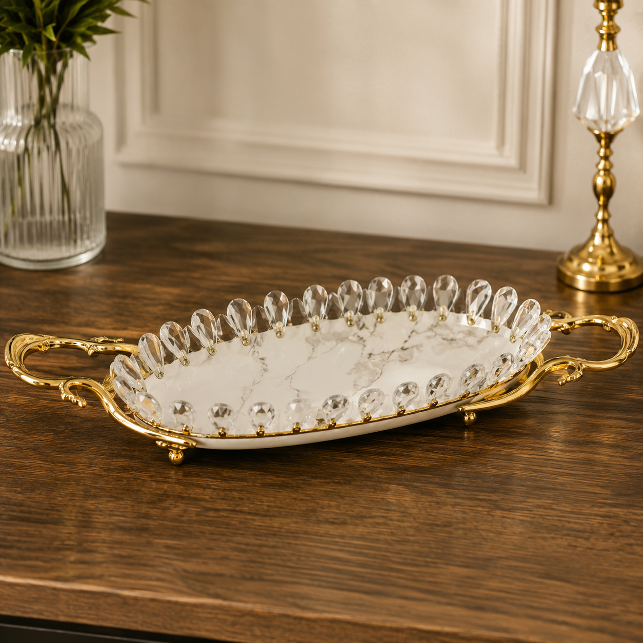 OVAL CRYSTAL DECORATIVE SERVING TRAY