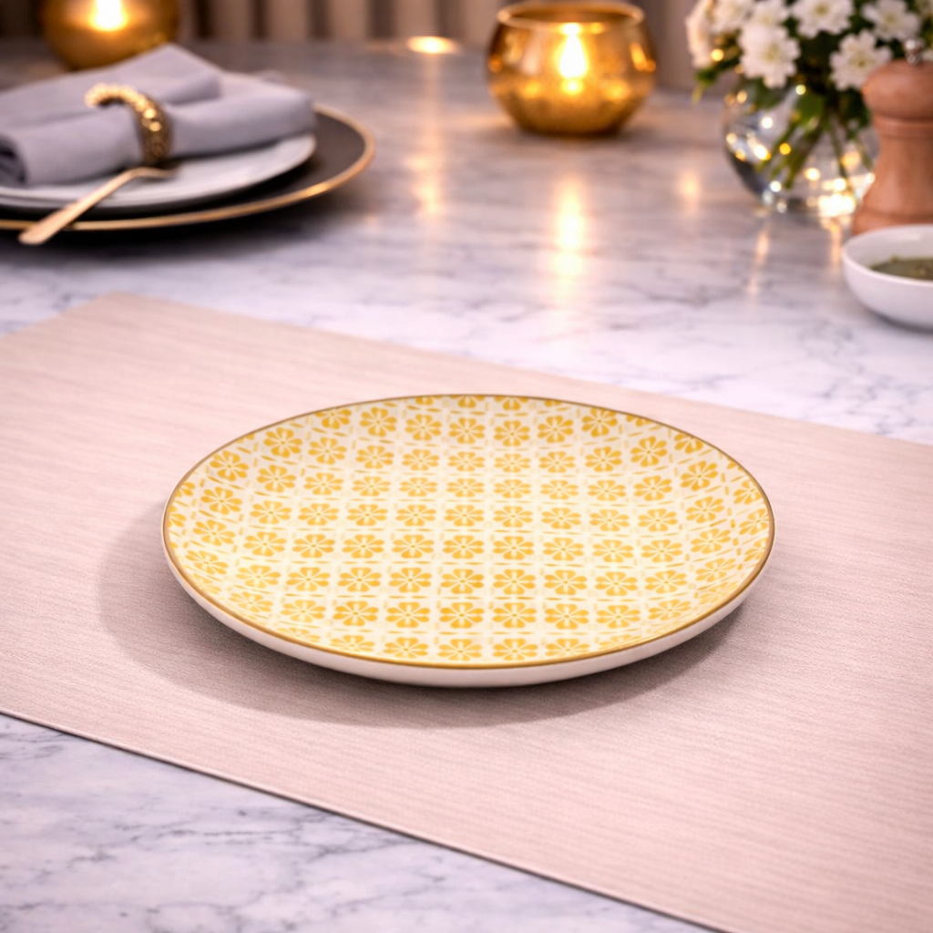 DANNY HOME YELLOW PATTERN CERAMIC FLAT PLATE 21CM -85P 2002