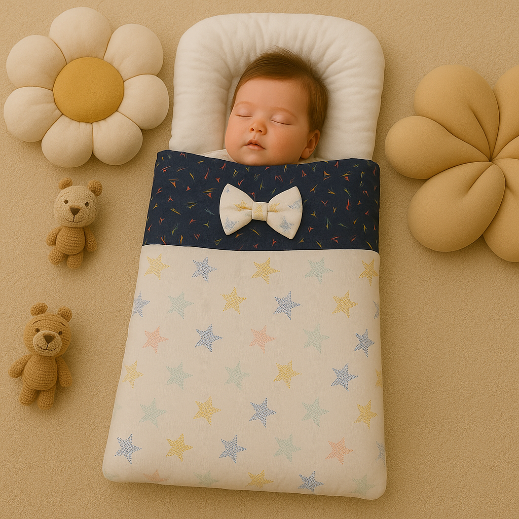 HAPPIMUMS BABY SLEEPING BAG - STARLIGHT NAVY BOW