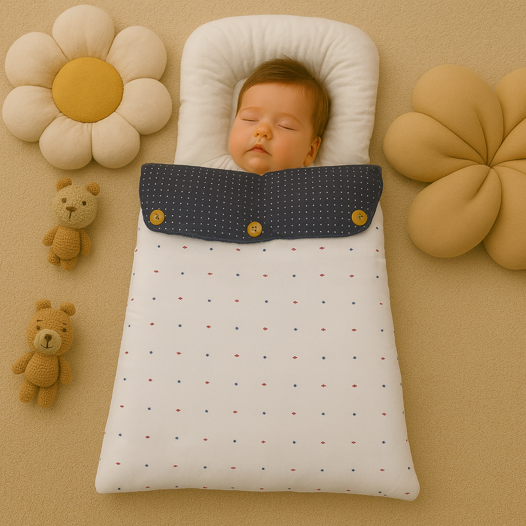 HAPPIMUMS BABY SLEEPING BAG - NAVY BUTTON CLASSIC