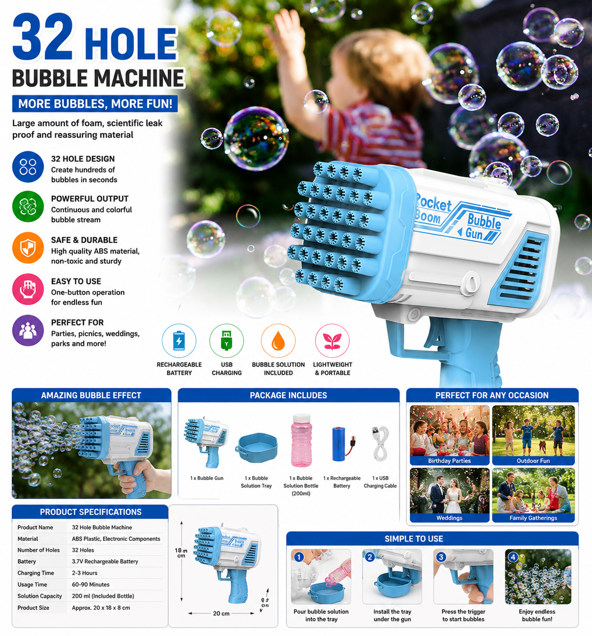 32-HOLE AUTOMATIC BUBBLE GUN MACHINE