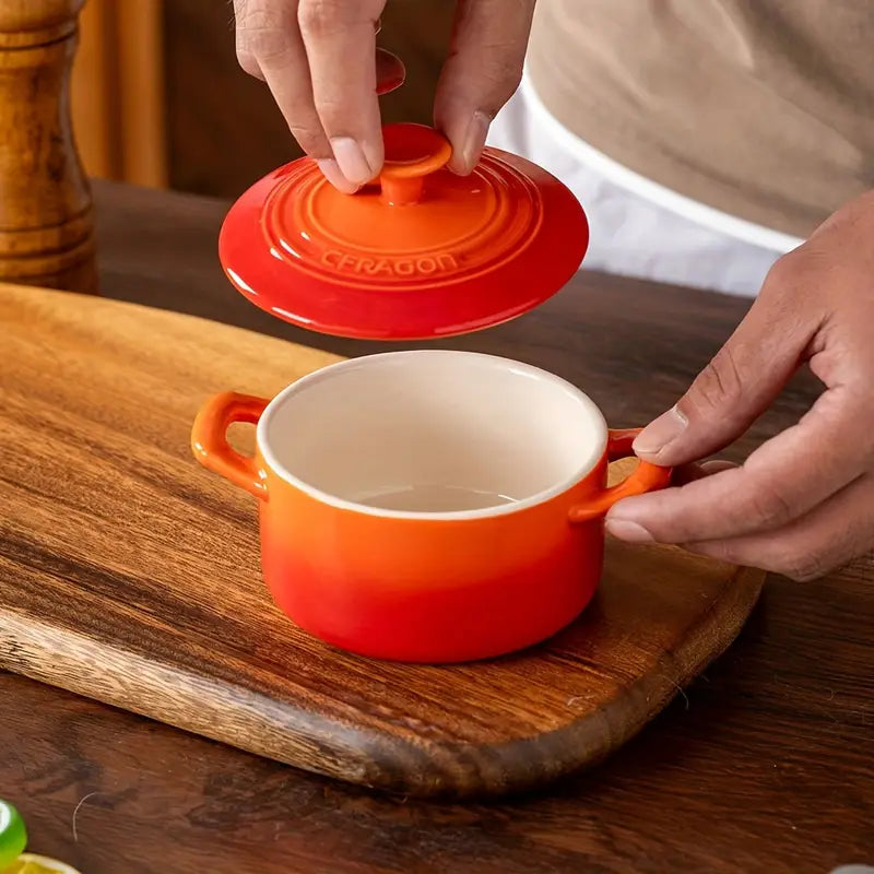 MINI CERAMIC CASSEROLE POT WITH LID | PREMIUM HEAT-RESISTANT SERVING BOWL