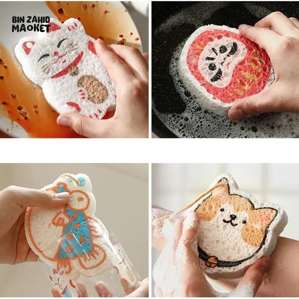 CARTOON WOOD PULP CLEANING SPONGE