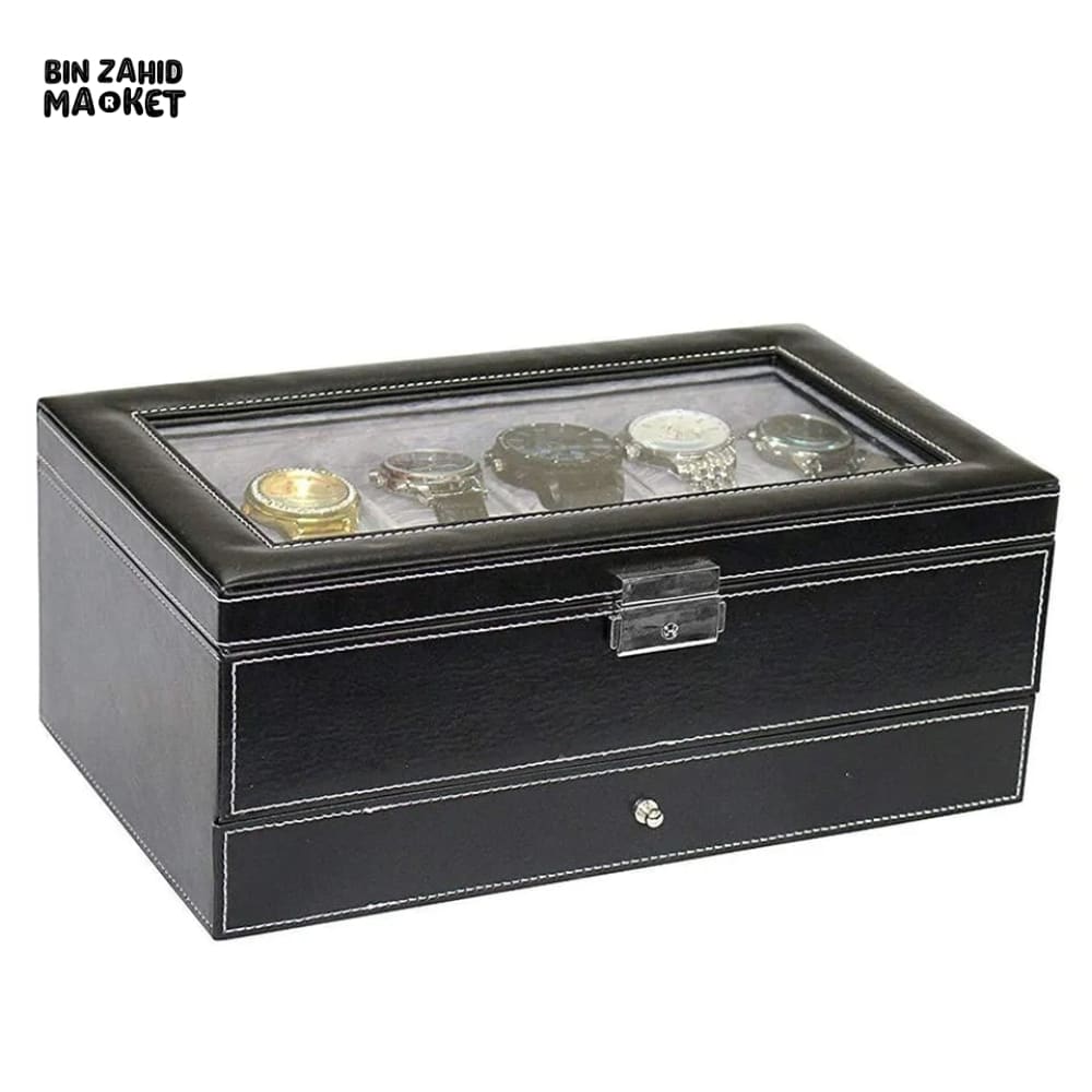 12X SLOTS DOUBLE LAYERS LEATHER WATCH STORAGE BOX