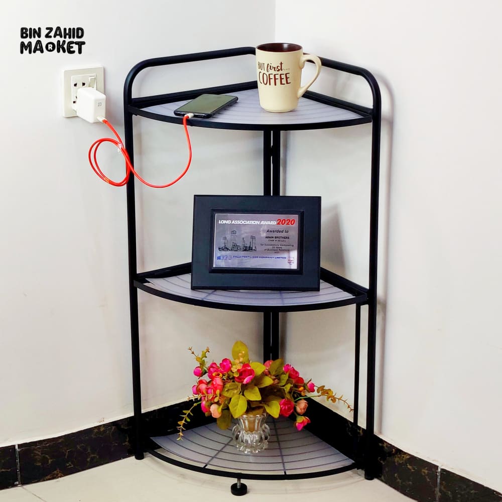 FOLDABLE CORNER SHELF WITH TRIPOD BASE 3 Layer