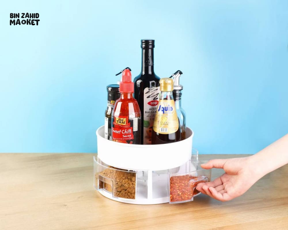 360° ROTATING KITCHEN STORAGE RACK – EASY ACCESS SPACE-SAVING PERFECT FOR SPICES & SAUCES