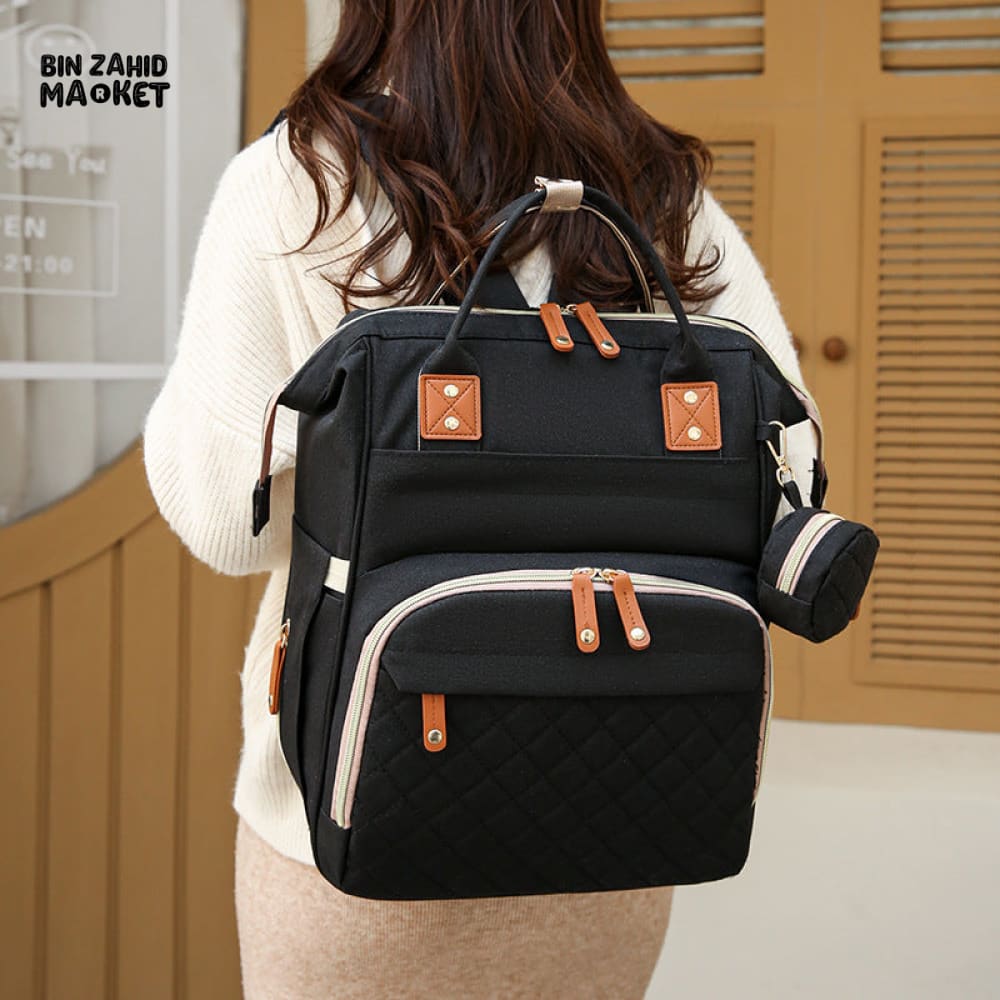 WOMEN'S BACKPACK LARGE CAPACITY WATERPROOF OXFORD CLOTH MUMMY BAG DIAPER STORAGE FASHION Black