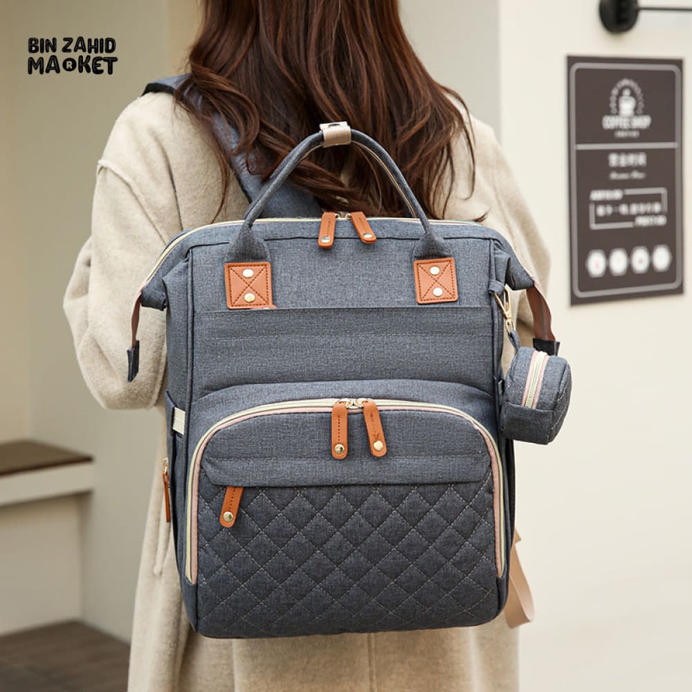WOMEN'S BACKPACK LARGE CAPACITY WATERPROOF OXFORD CLOTH MUMMY BAG DIAPER STORAGE FASHION Gray