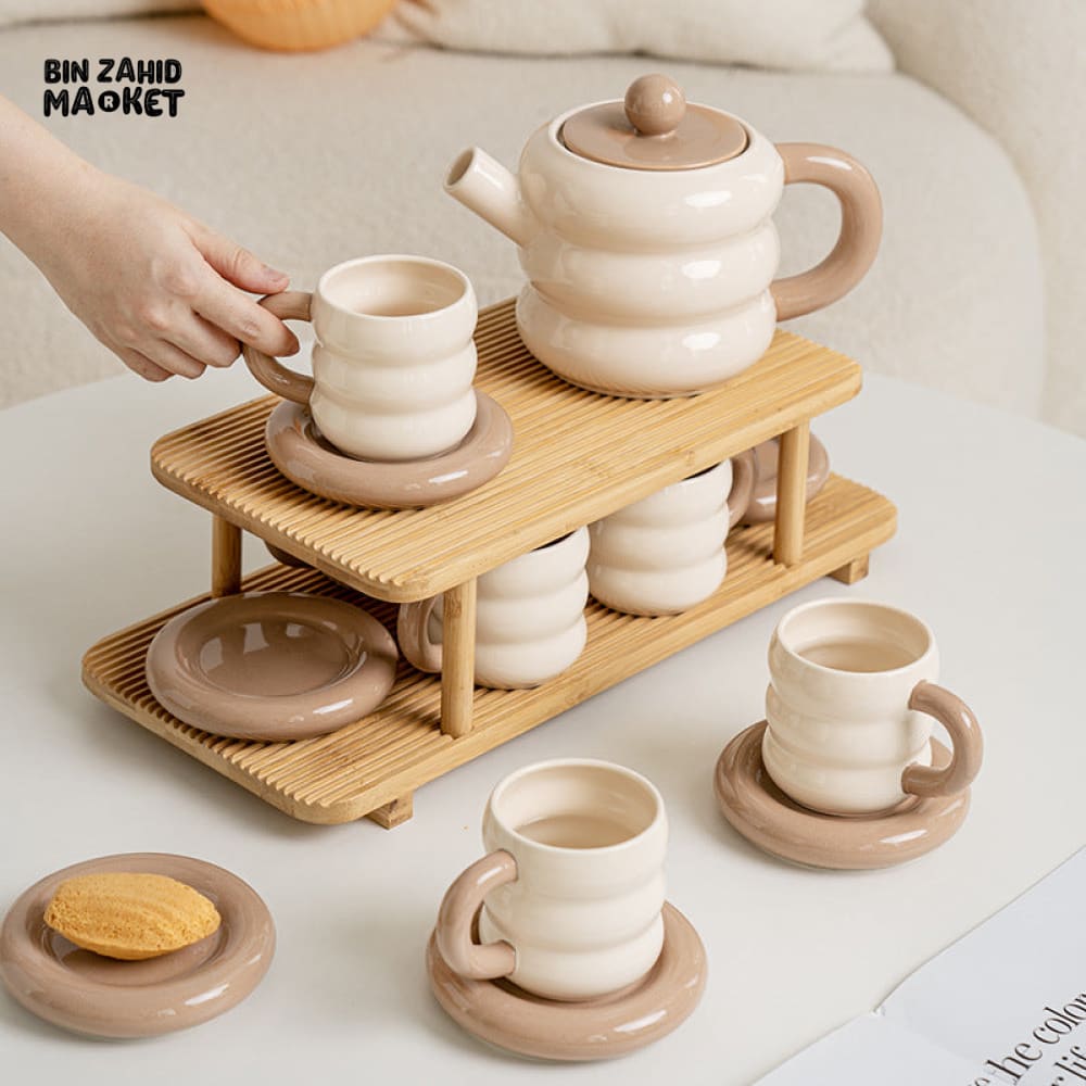 DONUT SERIES 13-PIECE CERAMIC TEA SET – ELEGANT GIFT BOX EDITION - BEIGE