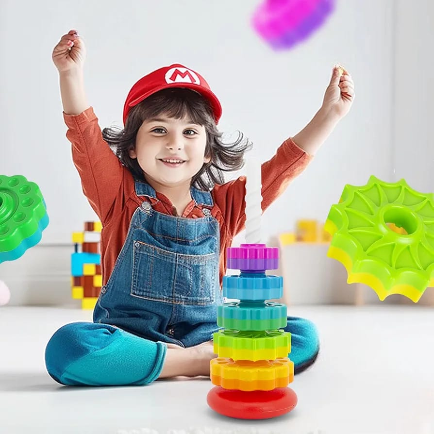 RAINBOW SPIN & STACK RING TOWER TOY