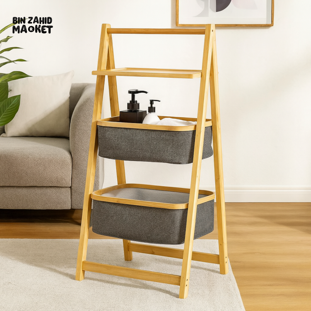 A-Frame 2 Tier Laundry Hamper With Shelf-Natural