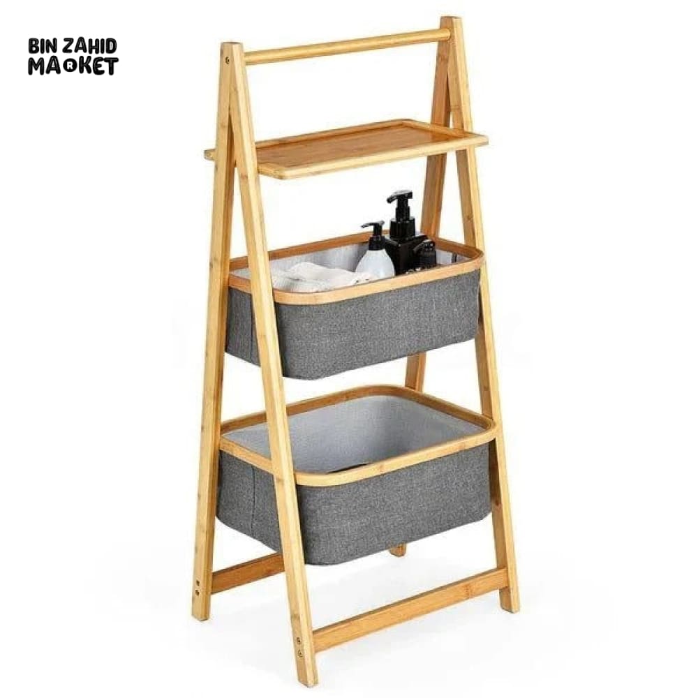 A-Frame 2 Tier Laundry Hamper With Shelf-Natural
