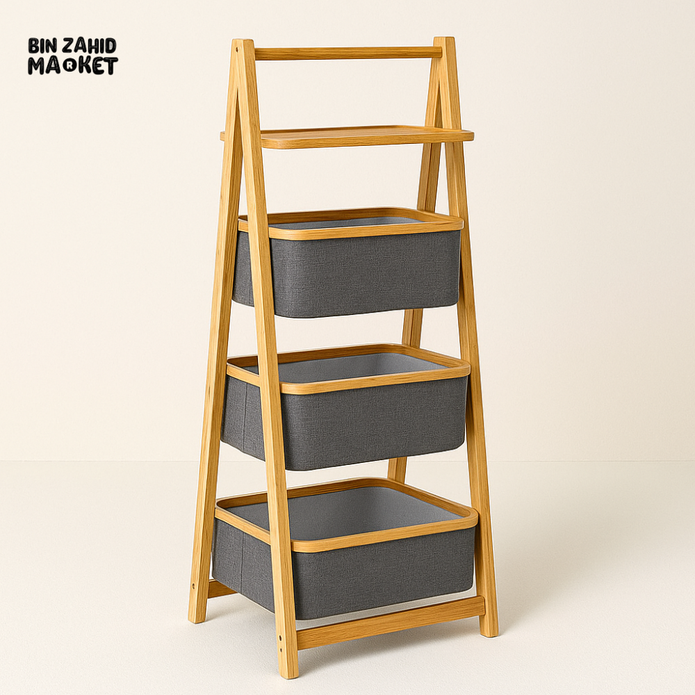 A-Frame 3 Tier Laundry Hamper With Shelf-Natural