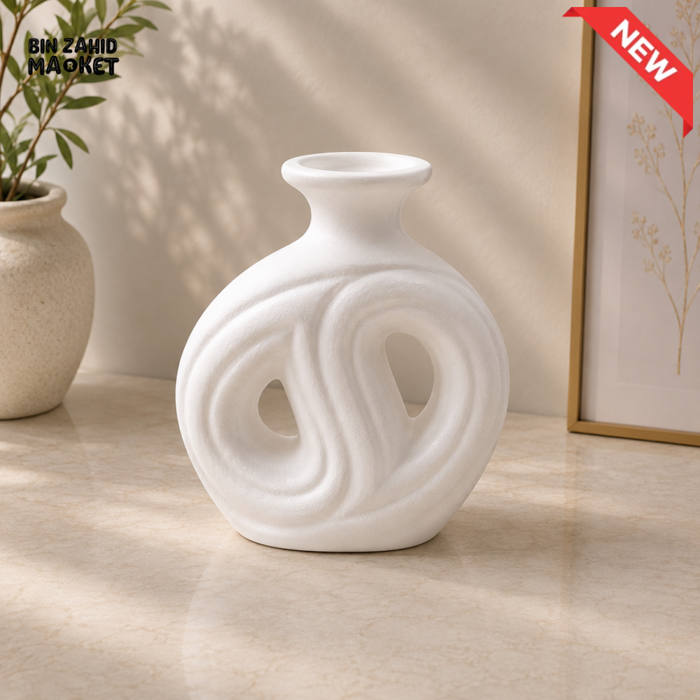 ABSTRACT DOUBLE LOOP CERAMIC DECORATIVE VASE