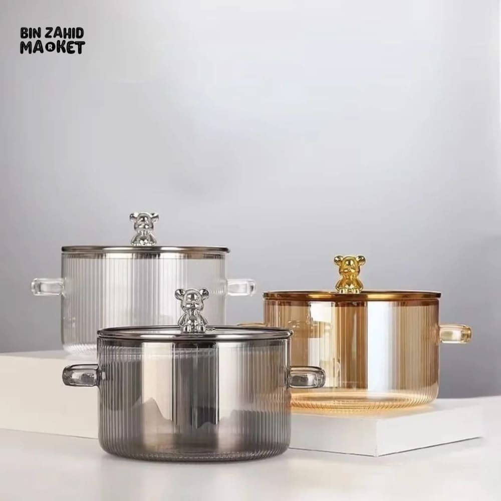 HEAT-RESISTANT 2 LITRE GLASS COOKING POT WITH LID BOROSILICATE GLASS FOR SOUP MILK & NOODLES
